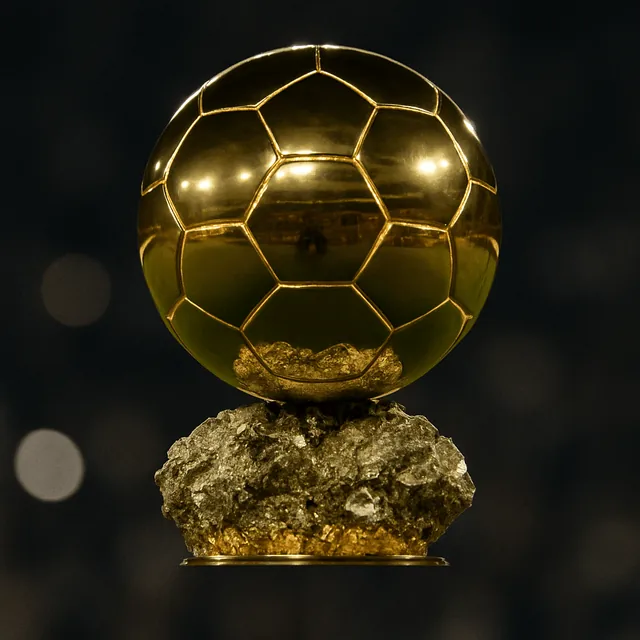 Ballon d'Or 2025 golden trophy on display