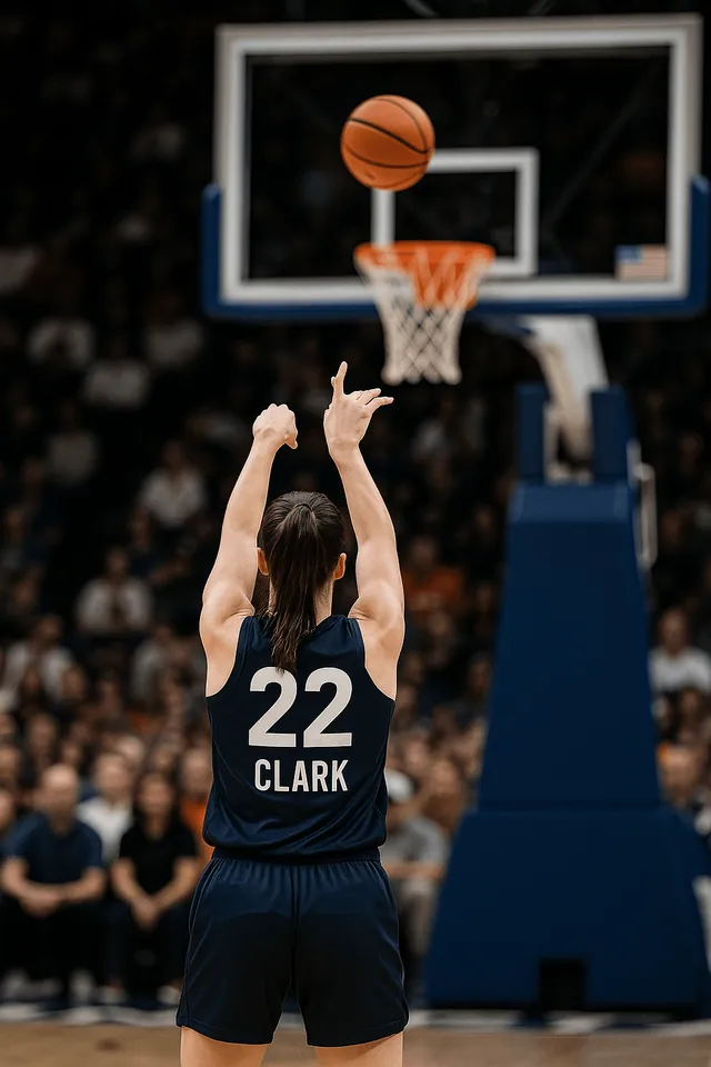 Caitlin Clark taking a jump shot during a WNBA game, highlighting the debate over WNBA pay and player value