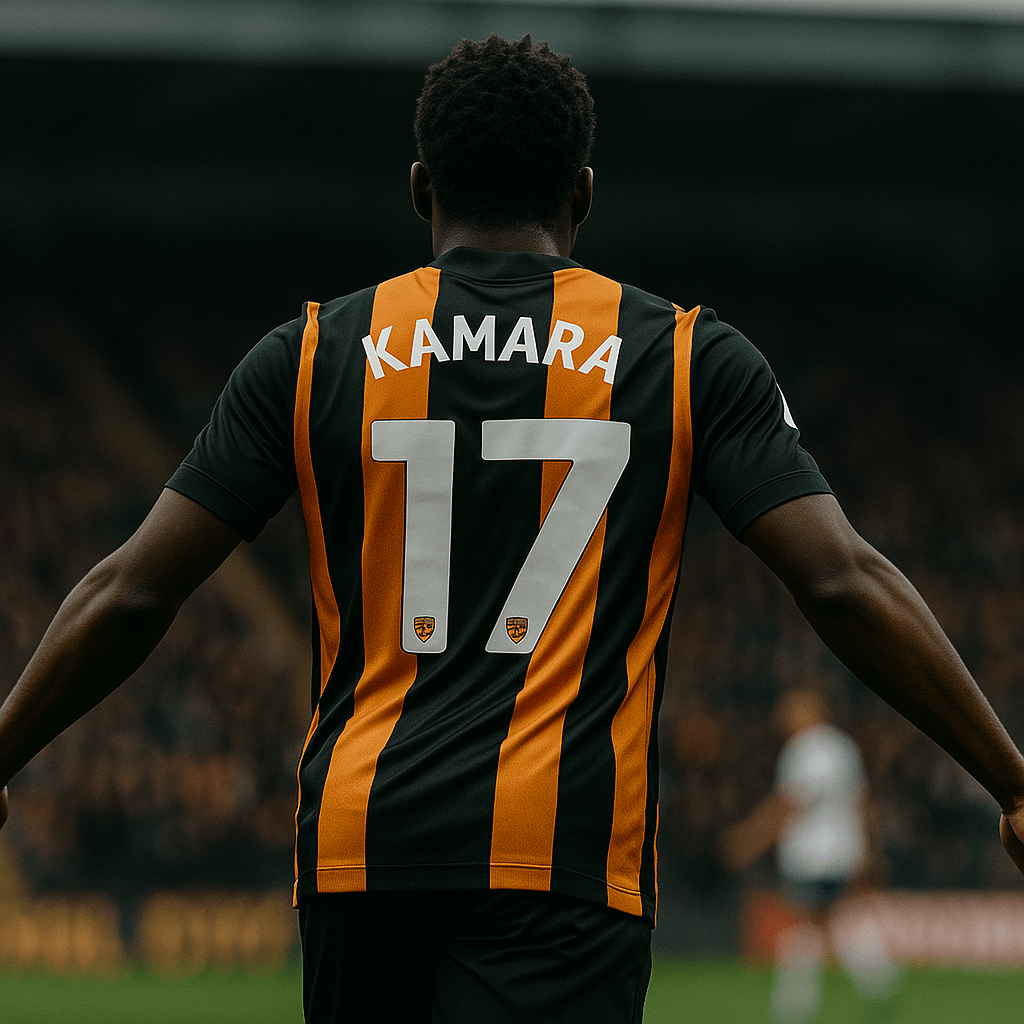 Abu Kamara celebrating a goal for Hull City