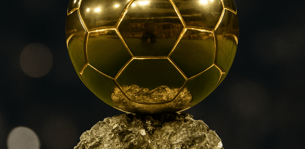 Ballon d'Or 2025 golden trophy on display