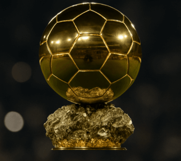 Ballon d'Or 2025 golden trophy on display