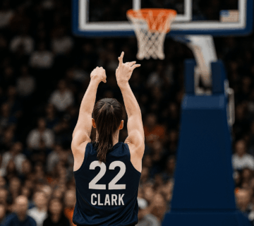Caitlin Clark taking a jump shot during a WNBA game, highlighting the debate over WNBA pay and player value.